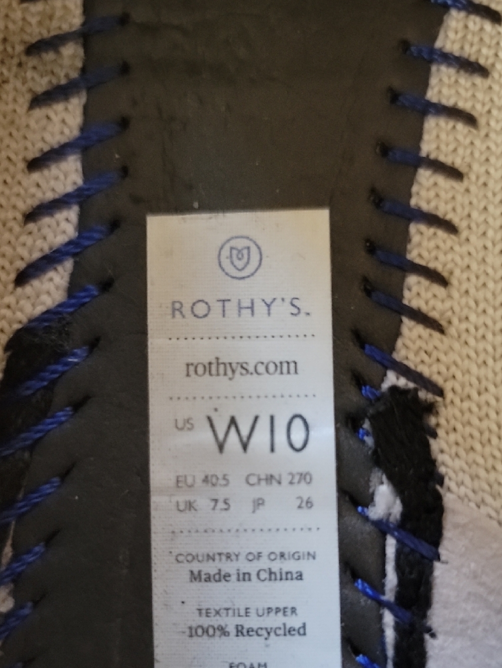 Rothy's Light Khaki Knit Flats with Blue Accent - Size 10 - Picture 3 of 3
